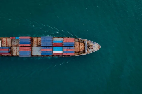 Εμπορευματοκιβώτια Πλοίο Corgo Υλικοτεχνική Μεταφορά Επιπλέουν Στη Θάλασσα Κεραία Πάνω — Φωτογραφία Αρχείου