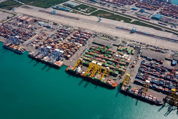 Aerial View Container Ship Global Business Import Export Logistic Transportation — Foto Stock