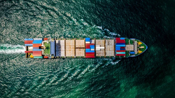 shipping container cargo logistics  import and export business and industry service commercial trade transportation of international by container cargo ship in the open sea, Container cargo freight ship concept aerial top view  and dark sea backgroun