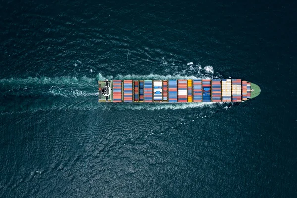 Contêiner Navio Carga Velejando Toda Velocidade Oceano Pacífico Para Transporte — Fotografia de Stock
