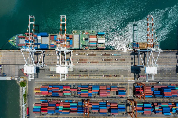 Antenna Vista Dall Alto Terminale Spedizione Importazione Esportazione Internazionale Container — Foto Stock