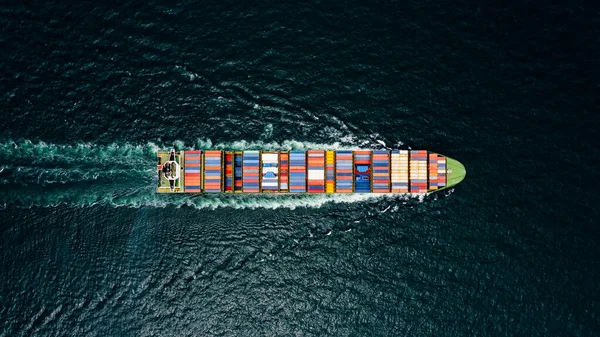 Contêiner Navio Carga Velejando Toda Velocidade Oceano Pacífico Para Transporte — Fotografia de Stock