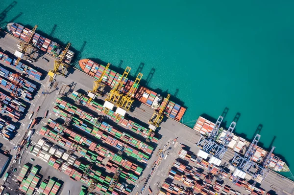 Nave Container Porto Marittimo Ponte Gru Lavoro Carico Contenitore Scarico — Foto Stock