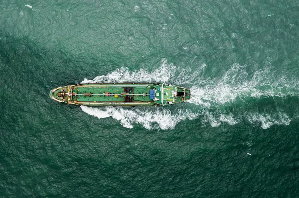 Aerial Top View Oil Thanker Ship Lpg Gass Full Speed — Foto de Stock