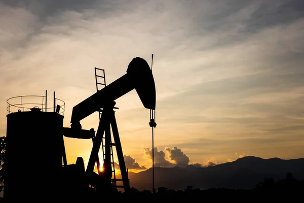 Silhouette Oil Pump Oil Rig Energy Industrial Machine Petroleum Sunset — Stock Photo, Image