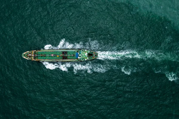 Aerial Top View Oil Ship Tanker Sailing Full Speed Wave — Zdjęcie stockowe