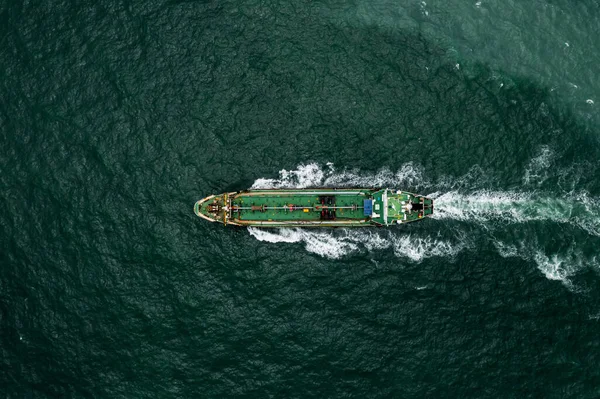 Aerial Top View Oil Ship Tanker Sailing Full Speed Wave — Stok fotoğraf