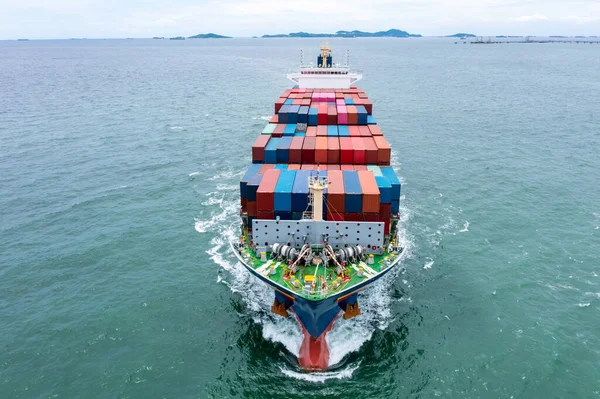 Aerial Front View Container Ship Carrying Cargo Container Import Export — Stockfoto