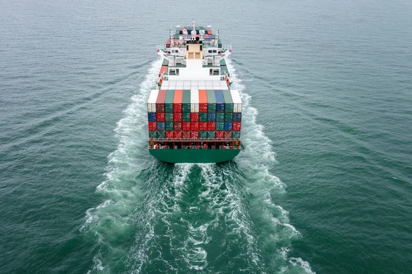 container ship to import export marine goods to dealers and consumers across the pacific and around the world, businesses and industries Ocean freight forwarding, aerial view