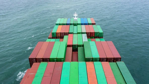 container ship to import export marine goods to dealers and consumers across the pacific and around the world, businesses and industries Ocean freight forwarding, aerial top view