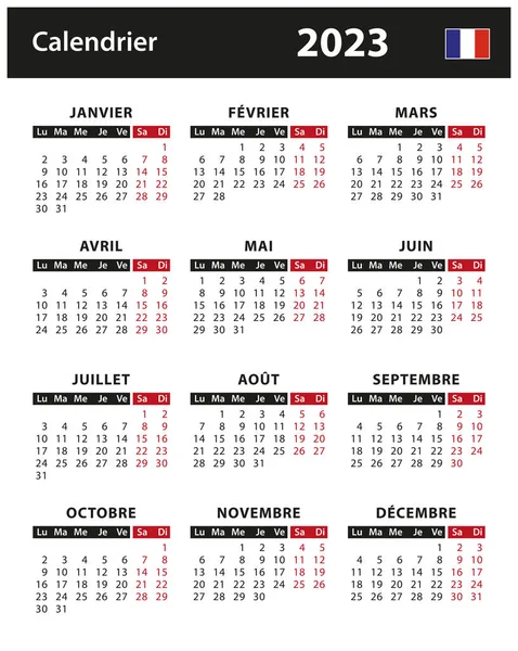 2023 Календарь Векторная Иллюстрация Запасов Франция Французская Версия — стоковый вектор