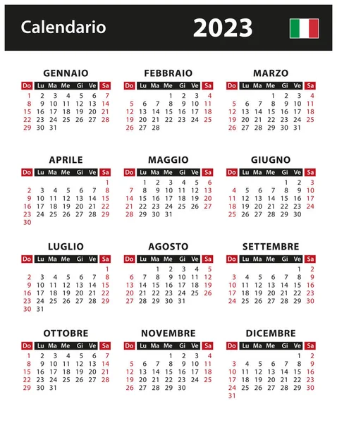 2023 Календарь Векторная Иллюстрация Запасов Италия Итальянская Версия — стоковый вектор