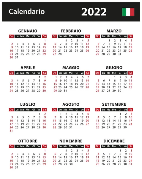 2022 Kalendarz Ilustracja Wektor Zapasów Włochy Wersja Włoska — Wektor stockowy
