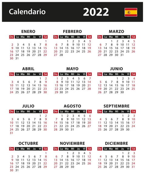 Kalender 2022 Vektoraktiendarstellung Spanien Spanische Version — Stockvektor