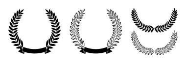 Ödül logoti seti. Dekoratif tebrikler. Geleneksel selamlama. Yuvarlak avuç içi. Kap elemanları.