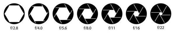 Conjunto Iconos Del Obturador Símbolo Apertura Negro — Archivo Imágenes Vectoriales