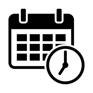 Takvim, vektör simgesini ayarla. Siyah simge zamanlaması beyaz arkaplanda izole edildi