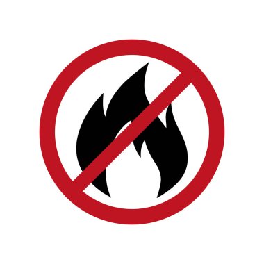 Yanıcı sembol işareti yok, Vektör illüstrasyonu, beyaz arkaplan etiketinde izole et. Ateş vektörü ikon söylemiyor