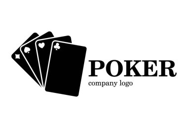 Vektör şirketi logosu iskambil oynuyor. Beyaz arkaplanda izole edilmiş vektör illüstrasyon sembolleri. Logotype Poker