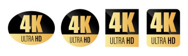 4K ULTRA HD simgesi. Yüksek çözünürlüklü monitör çözünürlük standardının 4K sembolü. Altın etiket