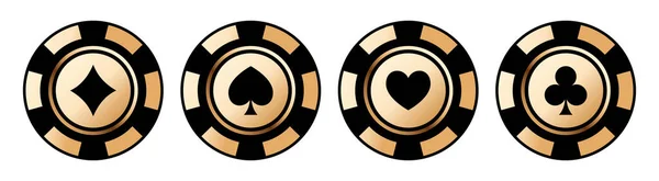 Poker Chips Oro Iconos Conjunto Vectores Jugando Póquer Logo Ficha — Vector de stock