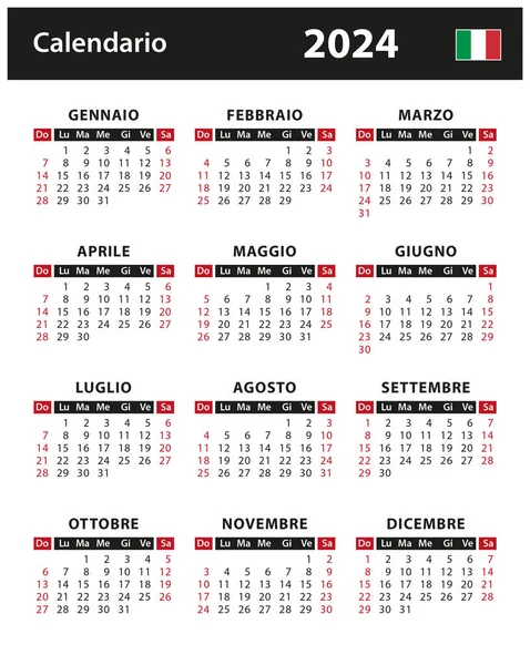 2024 Calendar Vector Stock Illustration Italy Italian Version — Archivo Imágenes Vectoriales