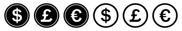 Conjunto Ícone Liso Euro Dólar Moeda Libra Ilustração Ícone Vetorial — Vetor de Stock