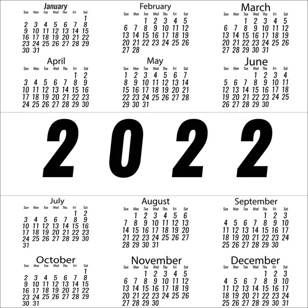 Měsíční Kalendář Rok2022 Barevný Jednoduchý Kalendář 2022 Týden Začíná Neděli — Stockový vektor