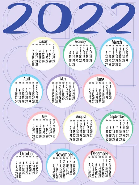 Měsíční Kalendář Rok2022 Vertikální Barva Populární Kalendář2022 Týden Začíná Neděli — Stockový vektor