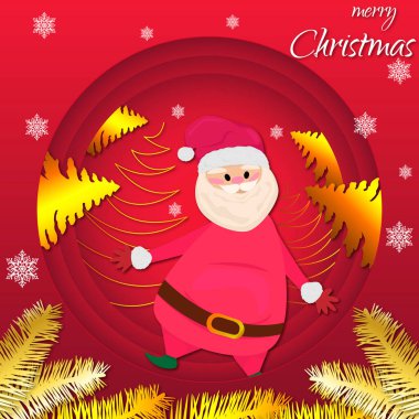 Mutlu Noeller Noel Baba. Kırmızı arka planda kar taneleriyle Mutlu Noeller yazıyorsun. Yaratıcı kartpostal, geçmiş. Noel zamanı. Şenlikli illüstrasyon, Noel illüstrasyonu. Vektör