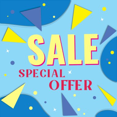Bayramlar ve mevsimsel özel teklif afişleri için mavi arka planda satılış şablonunun temsili. Alışveriş promosyonu için pankart tasarımı, çevrimiçi, reklamcılık veya web afişi, poster, broşür, davetiye kartı, arka plan