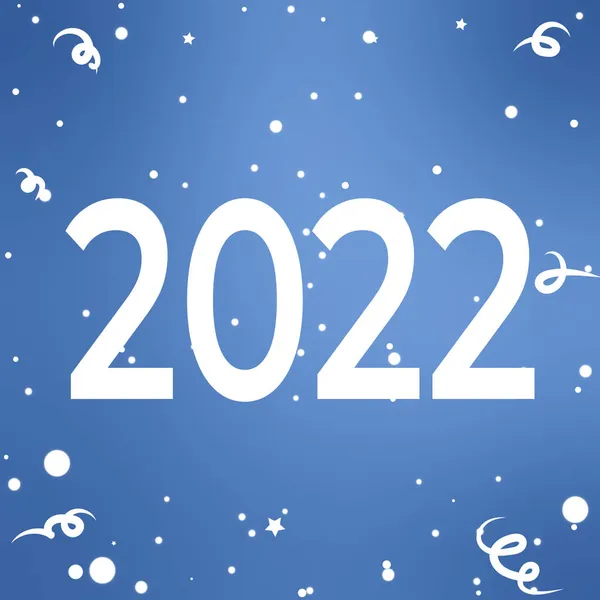 Dovolená Karta 2022 Modrém Pozadí Sněhem Sněhovými Vločkami Nový Rok — Stockový vektor