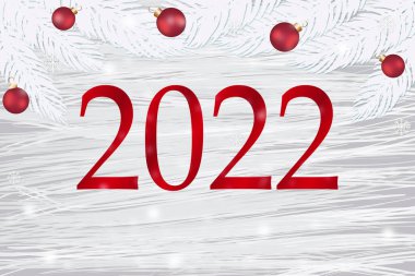 Kar, kar taneleri ve Noel süslemeleriyle dolu bir bayrak 2022. Yazıt 2022. Tebrik kartı, afiş, web afişi, poster. Vektör