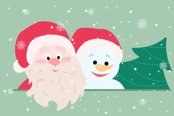 Postkarte Mit Neujahrsfiguren Pastelltönen Mit Schnee Schneeflocken Festliche Illustration Für — Stockvektor