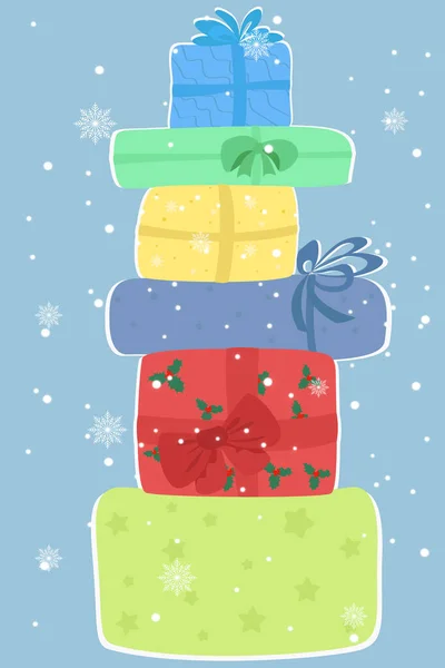 Winter Illustration Many Gifts Pastel Shades Festive Illustration New Year — Stock Vector