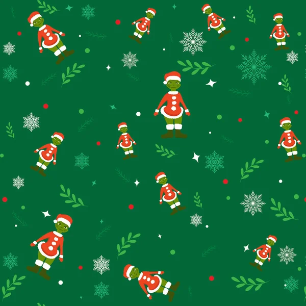 Fondos Navidad Sin Costuras Patrón Grinch Acebo Elementos Navidad Sobre — Vector de stock