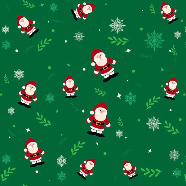 Yeşil Arka Planda Noel Baba Desenli Noel Elementli Kusursuz Desenli — Stok Vektör