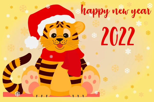 2022 yılının Kaplan Yavrusu illüstrasyonu ve yazıtları mutlu yıllar, yeni yıl karakteri, kaplan yılı, çizgi film karakteri, pankart, yeni yıl tebrik kartı, noel kartı, vektör.