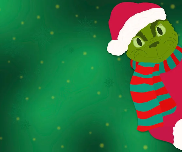 Grinch Guckt Freier Hintergrund Für Text Oder Logo Kinder Cartoon — Stockvektor