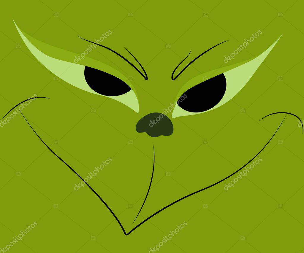 Sonrisa de Grinch, fondo, mirada astuta de Grinch, contornos de la cara