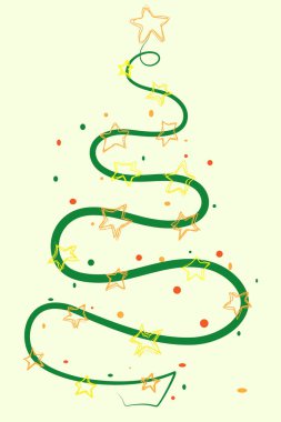 Noel ağacı ve Noel ağacı süslemeleri, Noel kartı, yılbaşı illüstrasyonu, tebrik kartı, kış tatilleri için illüstrasyon