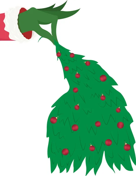 Grinch Hand Grinch Grinch Holding Christmas Tree Christmas Illustration — Stock Vector