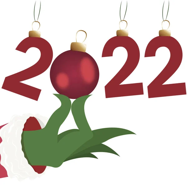 Yazı 2022, Noel ağacı oyuncağı süslemesi el yazısı, grinch el yazısı, yeni yıl resmi, grinch bir Noel ağacı süslemesi tutuyor, numaralar 2022, yeni yıl 2022