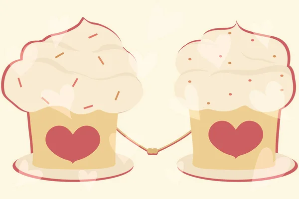 精美的纸杯蛋糕 有爱心的纸杯蛋糕 情人节 可爱的图解 — 图库矢量图片