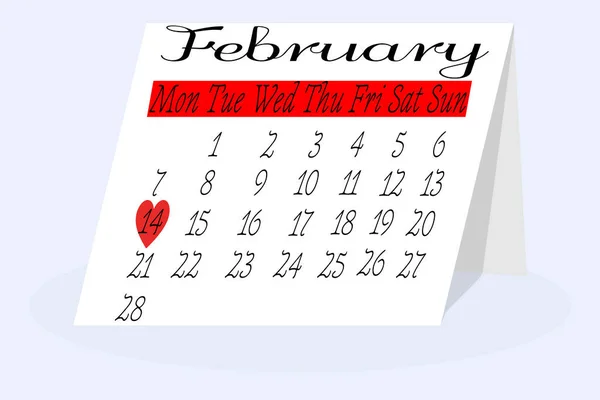 Kalender Yang Ditandai Dengan Jumlah Hari Valentine Februari Pada Kalender - Stok Vektor