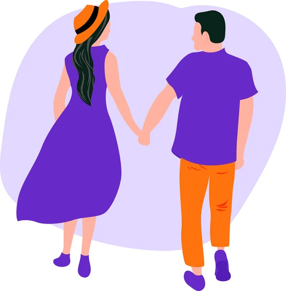 Illustration Couple Marchant Par Main Une Fille Homme Amoureux Une — Image vectorielle