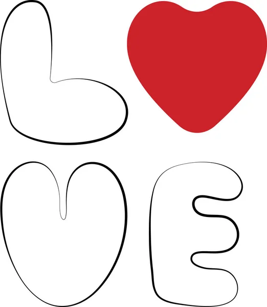 Lettres Amour Avec Coeur Rouge Lettres Sticker Mot Amour Avec — Image vectorielle