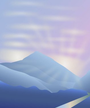 Dağ manzaralı bir resim, dağlara giden bir yol, dağlarda güzel bir gün doğumu.