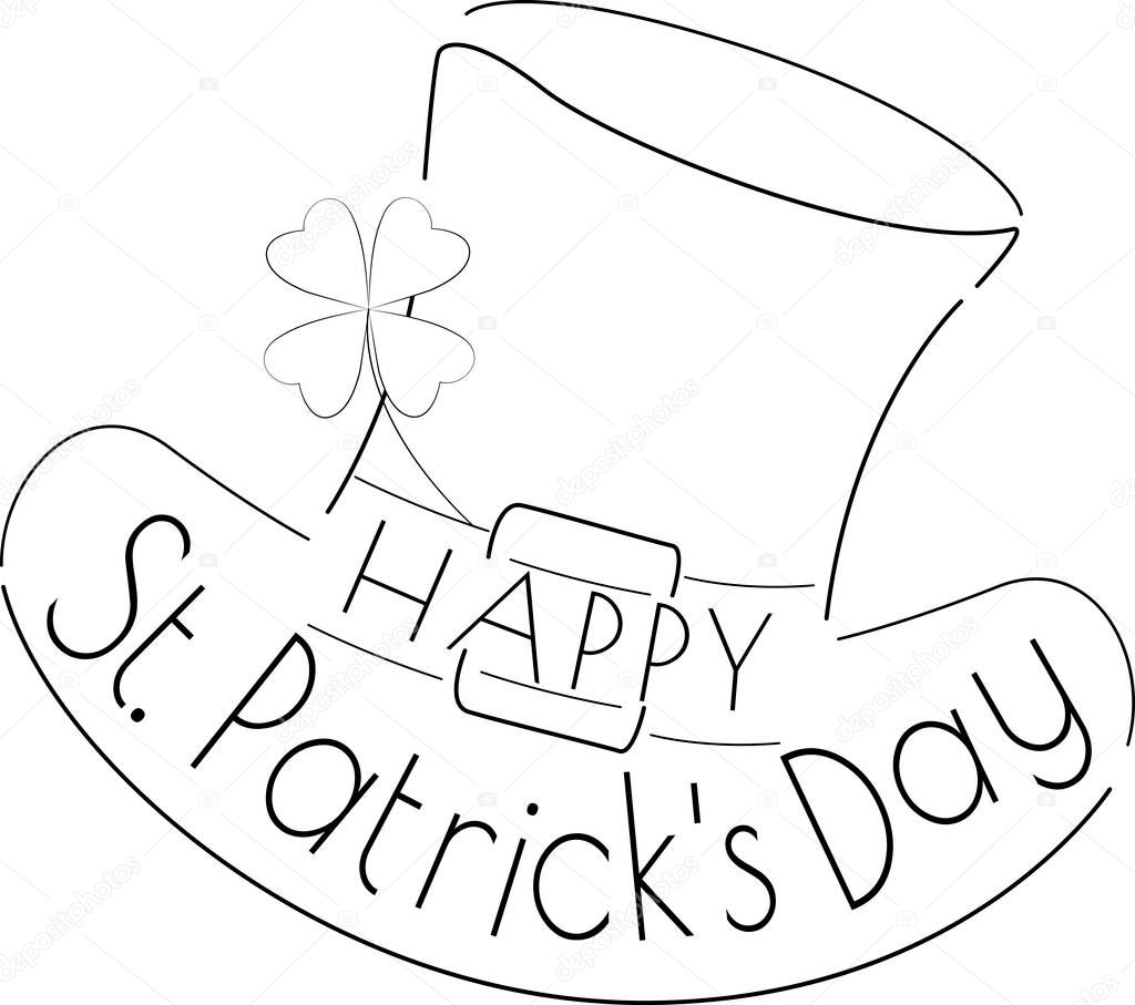 Card with hat silhouette and quatrefoil for St. Patrick's day, happy St. Patrick's day greeting lettering