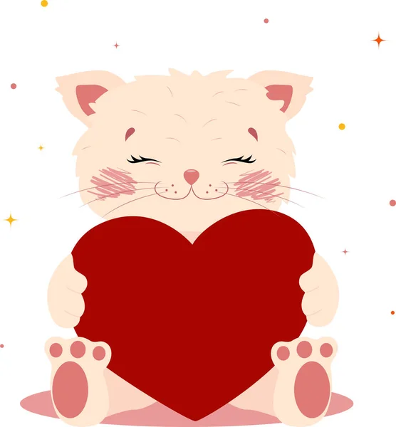 Illustration Mit Einem Niedlichen Kätzchen Das Ein Herz Seinen Pfoten — Stockvektor